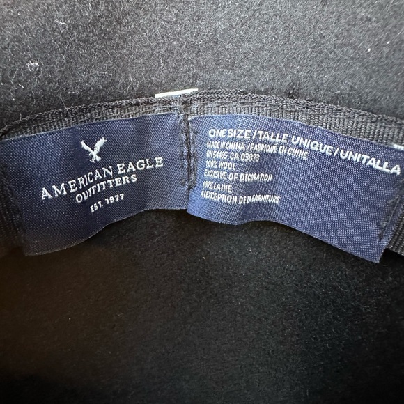 American Eagle Women’s Boho Wide Brim Floppy Hat Black 100% Wool Feather Trim - Picture 8 of 9